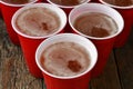 Red Plastic Drinking Cups Filled With Beer