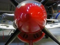 RED SPINNER AND PROPELLER ON A DEMONSTRATION AIRCRAFT AT THE SOUTH AFRICA AIRCRAFT MUSEUM