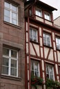 Image of a red and white building in the old town of Nuremberg, Germany. Royalty Free Stock Photo