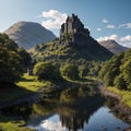 Reflection of Kilchurn Castle in Loch Awe, Highlands, Scotland made with Generative AI Royalty Free Stock Photo