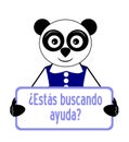 Panda with sign, help, question, spanish, isolated. Royalty Free Stock Photo