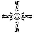 Cross with awen, black and white, tattoo, poetic inspiration.