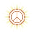 Peace symbol with rays of light, colors, isolated.