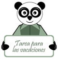 Panda with placard, holiday homework, Spanish, isolated. Royalty Free Stock Photo