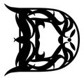 Decorated letter D, Tattoo, black and white, isolated.