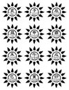 Chinese zodiac symbols in stylized sun, tattoo, black and white, isolated. Royalty Free Stock Photo