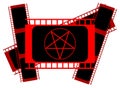 Satanic pentacle on cinema film, satanism, esotericism, isolated.