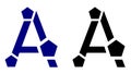 Letter A logo with pentagons, fantasy, isolated.