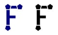 Letter F logo with pentagons, fantasy, isolated.