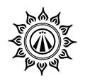 Awen in stylized sun, tattoo, black and white, isolated.