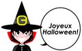Happy Halloween, masked girl, witch, french, isolated. Royalty Free Stock Photo