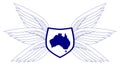 Australia in winged shield, colors, isolated.