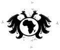 Double-headed eagle with Africa, heraldry, black and white, isolated. Royalty Free Stock Photo