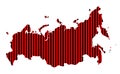 Russia with striped pattern, red and black, isolated.