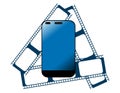 Smartphone with cinema film, movie, photography, colors, isolated. Royalty Free Stock Photo