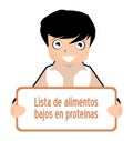 List of low protein foods, spanish, boy, isolated. Royalty Free Stock Photo