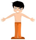 Shirtless boy with open arms, cartoon, isolated.