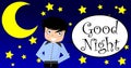 Good night, boy, comic, cartoon, colors, english.