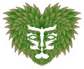 Stylized green man, folklore, colors, isolated.