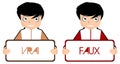 Boys with true and false signs, cartoon, color, isolated.