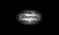 Word freedom highlighted, black and white, latin.