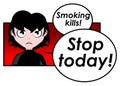 Smoking kills stop today, cigarettes, girl, english, isolated. Royalty Free Stock Photo