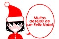 Merry Christmas, girl, cartoon, portuguese, isolated. Royalty Free Stock Photo