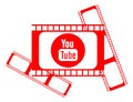 Youtube logo in cinema film, colors, isolated.