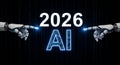 Artificial intelligence advancements by 2026 with robotic hand and digital interface technology and future innovations Royalty Free Stock Photo