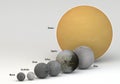 Saturn moons in size comparison with captions Royalty Free Stock Photo