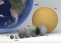 Saturn moons in size and Earth comparison