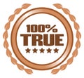 100% true, symbol, cockade, english, isolated.