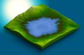 Isometric 3d map of a lake in evaporation of water Royalty Free Stock Photo