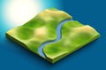 3d map isometric with river and land