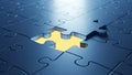 Missing puzzle piece concept with a glowing yellow background Royalty Free Stock Photo