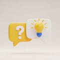 A yellow speech bubble with a question mark and a white speech bubble with a glowing light bulb symbolizing an idea Royalty Free Stock Photo