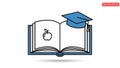 An open book with a graduation cap and an apple on the page symbolizes education Royalty Free Stock Photo