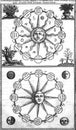 Background image of the solar and lunar phases entitled the obeliscus pamphilius by athanasius kircher