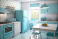 Image of retro kitchen and dining table interiors, created using generative ai technology Royalty Free Stock Photo