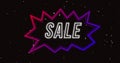 Image of retro sale text in rainbow neon speech bubble on black distressed background Royalty Free Stock Photo