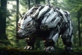 Image of rhinoceros electronic gundam robot technology in the forest. Wildlife Animals. Generative AI. Illustration