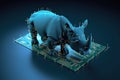 Image of a rhinoceros with technology concept. Wild Animals. Illustration, generative AI