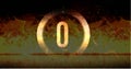 Image of ring and glowing number zero in dramatic countdown over flaming fire background Royalty Free Stock Photo