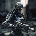 Rise of the Machines: A Futuristic Warrior in the Wasteland created with Generativ AI technology