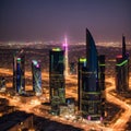 RIYADH, SAUDI ARABIA - OCTOBER 15, : Outside distance skyline view on Riyadh Kingdom tower and other