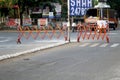 Image of road block with barrier during lock down