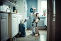 An image of robot cleaning in kitchen. Generative AI