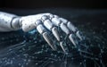 A robot hand touching on big data network connection, science and artificial intelligence technology, innovation, generative AI