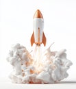 In the image a rocket is taking off to launch a white vehicle. Royalty Free Stock Photo