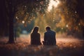 Image of Romantic Couple Man and Woman Sitting on Grass, created with Generative AI technology Royalty Free Stock Photo